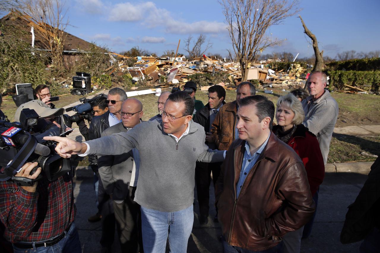 Mayor Gottel, Senator Ted Cruz (R) and State Rep. Cindy Burkett of Texas survey tornado damage